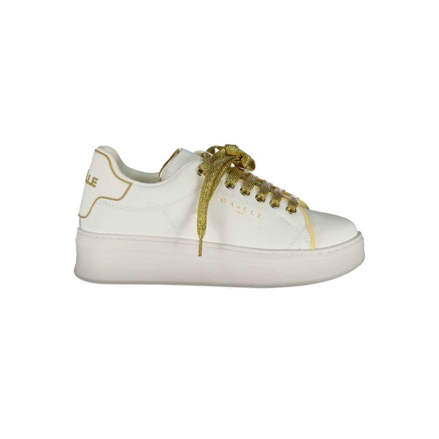 Baskets Gaelle Paris pour femme, blanc et or